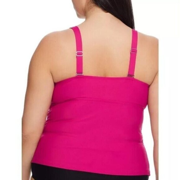 Birdsong Plus Size 20W‎ Hibiscus Shirred Ruched Underwire Tankini Swim Top Pink - Picture 2 of 12